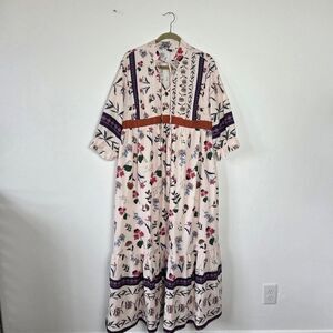 Plus Size 1XL Boho Maxi Dress Tiered Floral Indie Vacation Cruise Travel Comfy